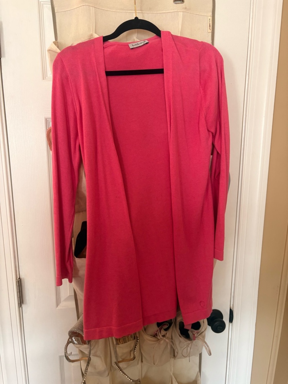 Pink Open-Front Long Cardigan